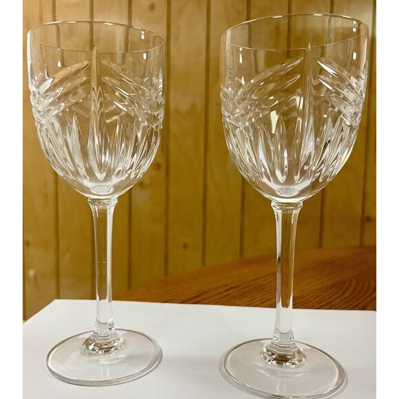 Set Of Two Gorham Lady Spencer Crystal Wine Goblets Glasses 8 1/4" Free Shipping - Picture 1 of 3